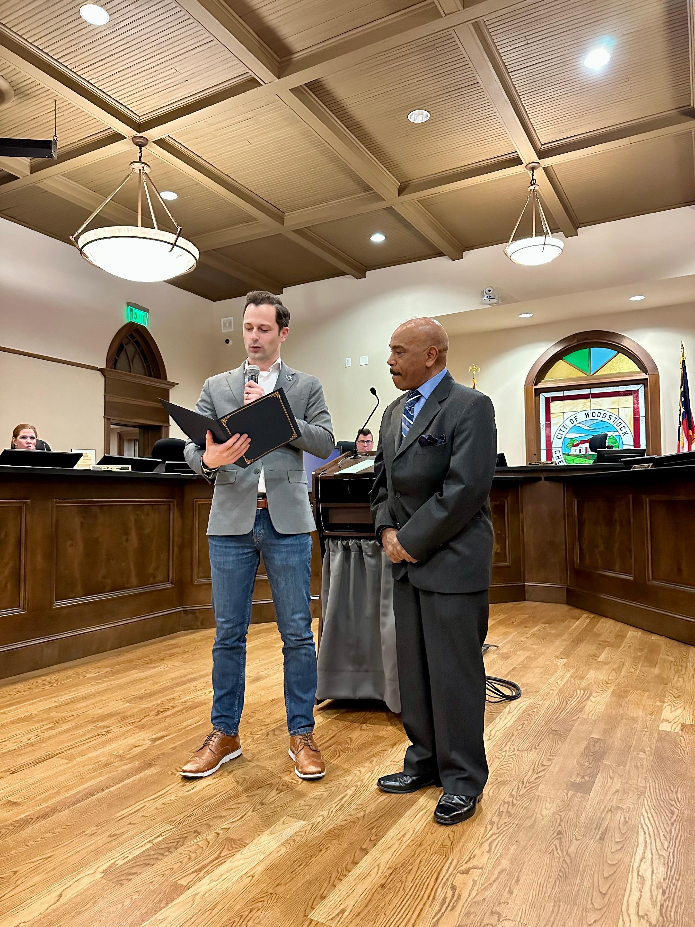 Mayor Michael Caldwell Reads Proclamation About Eugene Ogletree